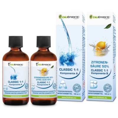 Biotraxx Wasseraufbereiter CLASSIC 1:1 Set mit Zitronensäure 50% – 2x 100 ml